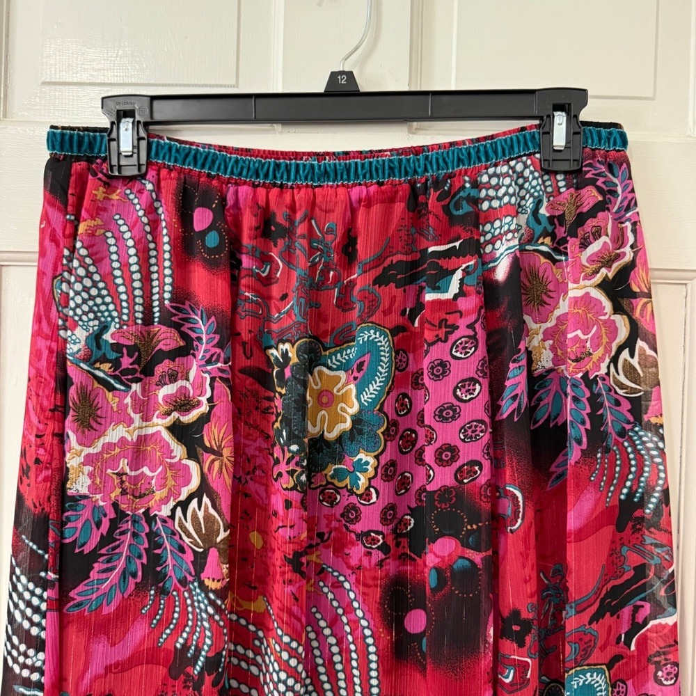 WD.NY Boho Maxi Skirt Sz L Pink Artsy Velvet Waist Shimmer Gypsy Maximalist - Picture 3 of 6